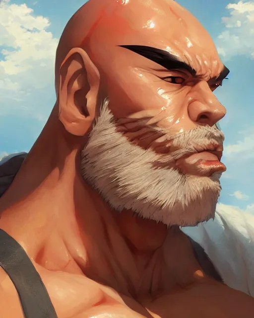 Image similar to An anime portrait of Sagat from street fighter , by Stanley Artgerm Lau, WLOP, Rossdraws, James Jean, Andrei Riabovitchev, Marc Simonetti, and Sakimichan, highly detailed, ultra detailed, golden hour, trending on artstation, cgstudio