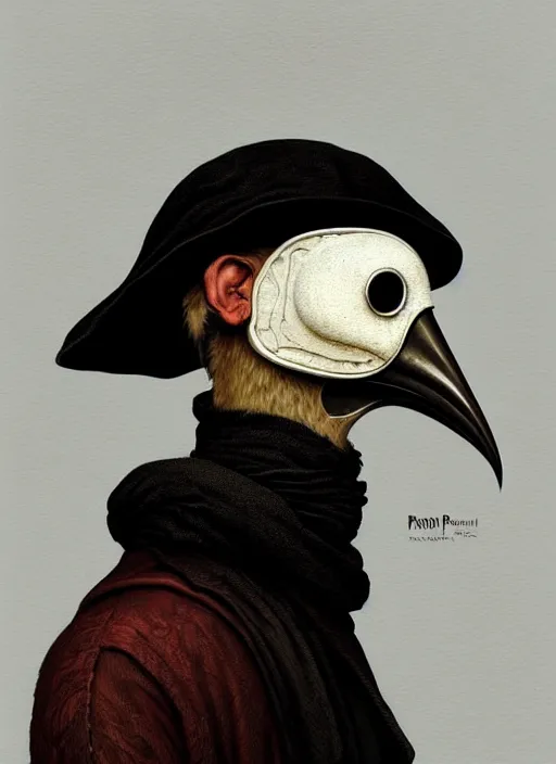 Image similar to rpg! profile! portrait of humanoid bird on white background, beak, feathers, plague doctor, beautiful clothes, intricate, highly detailed, digital painting, artstation, concept art, smooth, sharp focus, illustration, art by norman rockwell emiliano ponzi andrey remnev yoann lossel aaron jasinski, 8 k