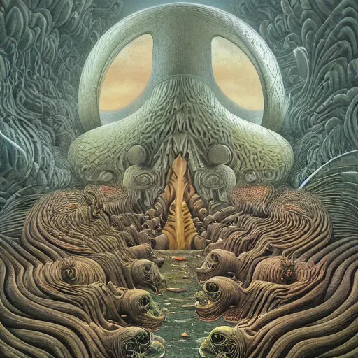 Image similar to SIRENS by jacek yerka, alex gray, zdzisław beksiński, dariusz zawadzki, jeffrey smith and h.r. giger, oil on canvas, 8k highly professionally detailed, trending on artstation