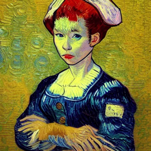 Image similar to anime girl in style of Van Gogh