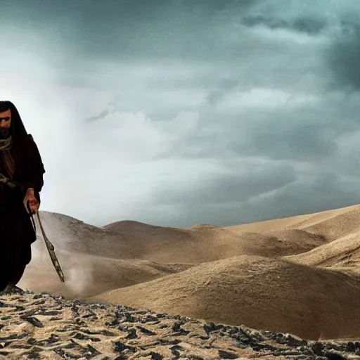 Image similar to Kurdish shephard in a movie directed by Christopher Nolan, movie still frame, promotional image, imax 70 mm footage