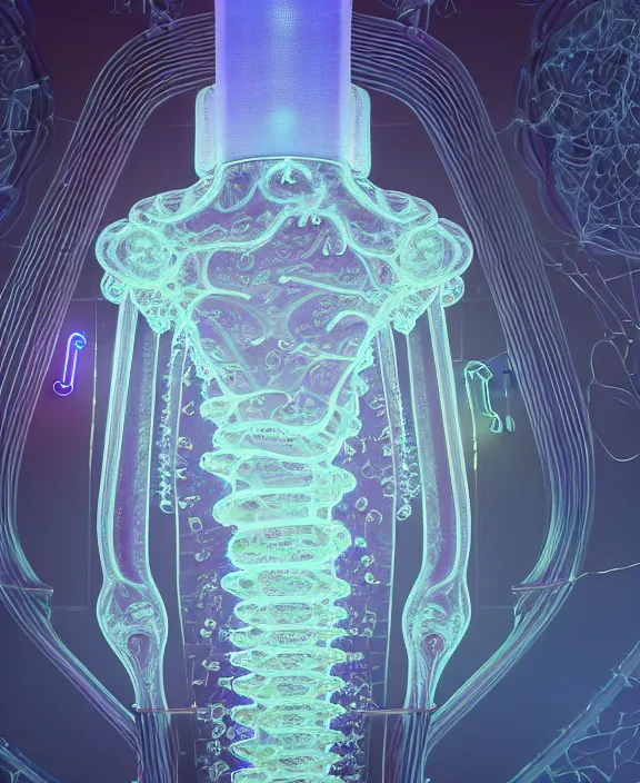 Image similar to opulent transparent clear see - through image of microbes, biology, fractal, neon lights, clean medical environment, ultra realistic, concept art, art nouveau, photorealistic, octane render, 8 k, unreal engine. art by nori inoguchi and sam kaplan and zachary goulko and christopher marley and artgerm