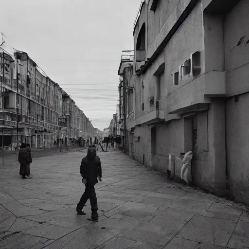 Image similar to moonwalker streetphoto, city street on the moon, a detailed image of a future norilsk, moon landscape