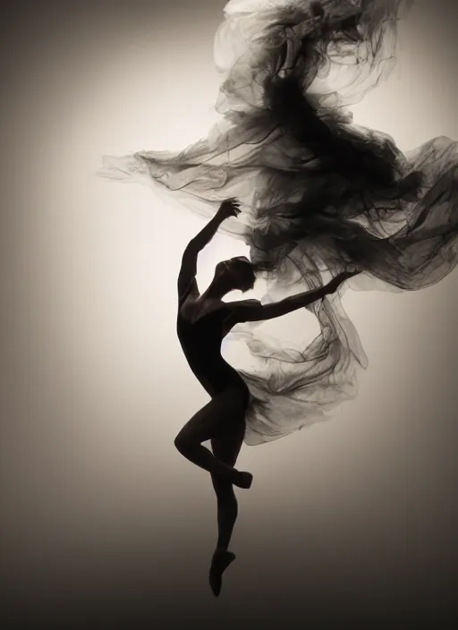 Image similar to a Photorealistic dramatic hyperrealistic render of a glamorous beautiful Female smoke dancer by Ken Brower and Deborah Ory of NYC Dance project,Lois Greenfield,Flowing cloth and smoke,Beautiful dynamic dramatic dark moody lighting,volumetric,shadows,cinematic atmosphere,Octane render,8K