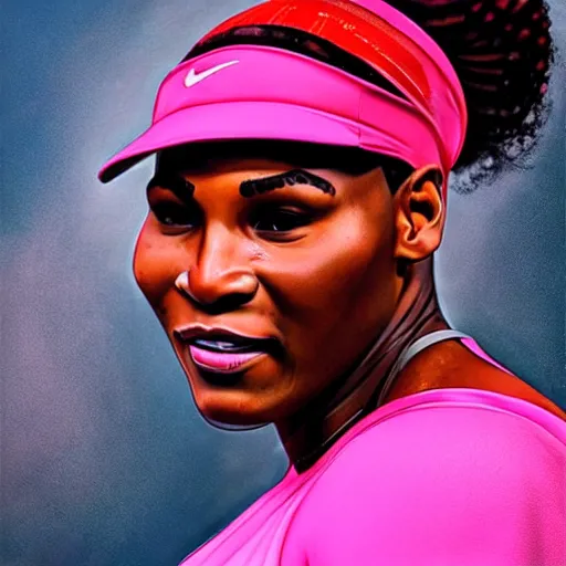Image similar to Serena Williams ,fantasy, detailed, hyper realistic, dramatic lighting