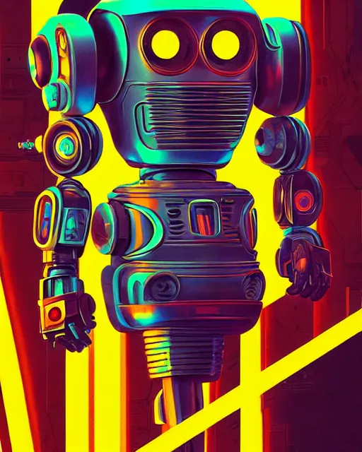 Prompt: looney tunes by warner bros, robot, character portrait, portrait, close up, concept art, intricate details, highly detailed, sci - fi poster, cyberpunk