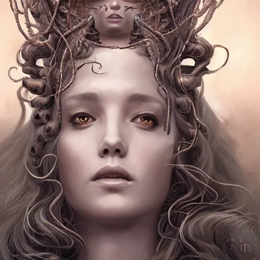 Image similar to an epic portrait of medusa, goddess, beautiful, detailed beautiful face, epic fantasy art, award winning on artstation, trending on deviantart, mystical atmosphere, mythology, high definiton, high detail, high quality, ultra realistic, hyper realistic, 4 k uhd,