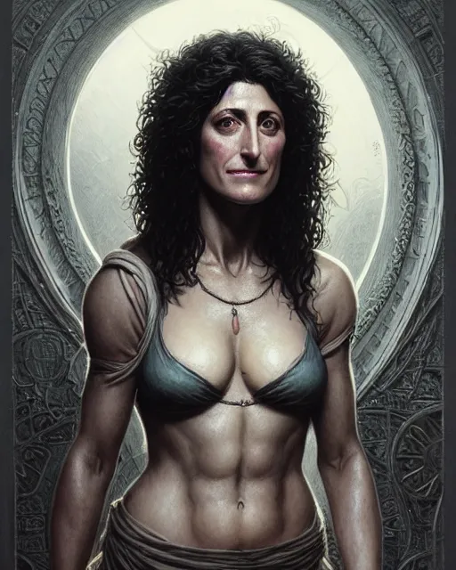 Image similar to lisa edelstein, thicc, young,, character portrait, portrait, close up, concept art, intricate details, highly detailed by greg rutkowski, michael whelan and gustave dore