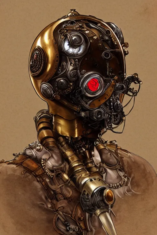 Image similar to steampunk helmet fantasy art mask robot ninja stylized digital illustration sharp focus, elegant intricate digital painting artstation concept art global illumination ray tracing advanced technology chaykin howard and campionpascale and cooke darwyn and davis jack