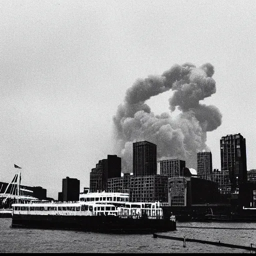 Prompt: godzilla resting in navy pier, chicago after destroying the city