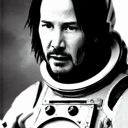 Image similar to Keanu reeves in a spacesuit, headshot, photo still