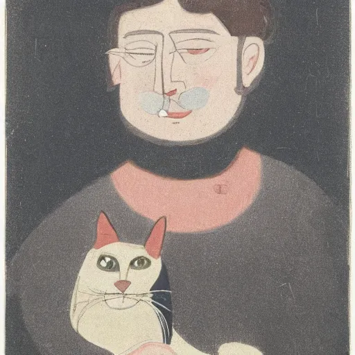 Image similar to a man with a cat sitting on his head