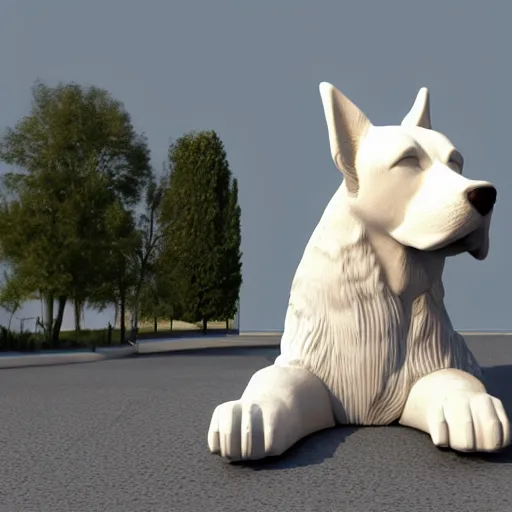 Image similar to 3 d render of very big white dog with a sherlock holmes hat,