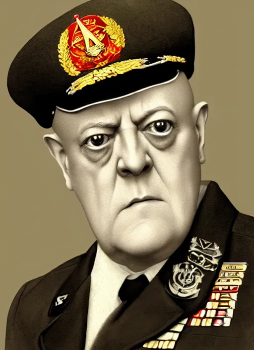 Image similar to highly detailed closeup portrait of aleister crowley wearing a general's uniform, unreal engine, nicoletta ceccoli, mark ryden, earl norem, lostfish, hyung tae, frank frazetta, global illumination, detailed and intricate environment