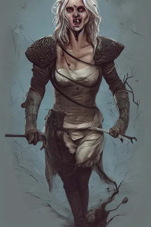 Image similar to ciri lion cub of cintra in sleepy hollow, full body, big two toned eyes, teeth gritted, horror, intricate details, cinematic, epic, realistic, anatomy, tomer hanuka, uplight, artstation, photorealistic, scary