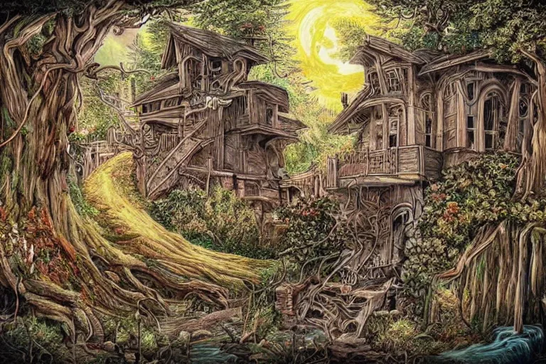 Image similar to the most horrifing and beautiful place on earth, drawn, painting, detailed