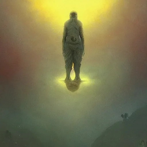 Prompt: fractal tardigrade terror and horror painting descending on earth, by greg rutkowski and studio ghibli, inspired by zdzisław beksinski, cinematic, atmospheric, dramatic colors, dawn.