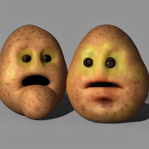 Image similar to 3 d rendered potato with scary face