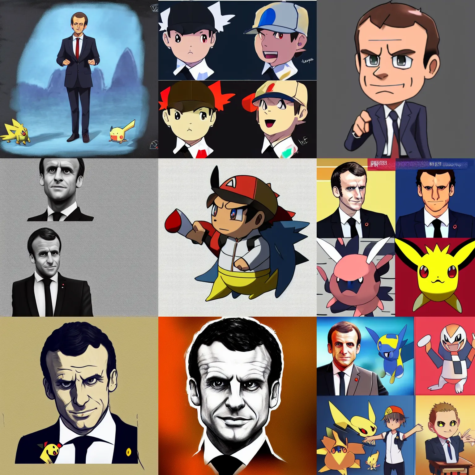 Prompt: Emmanuel Macron in pokemon, artstation