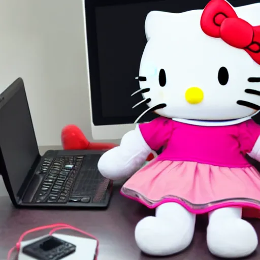 Image similar to Stock image of a burglar wearing a ski mask hacking into a Hello Kitty computer, funny, bizzare