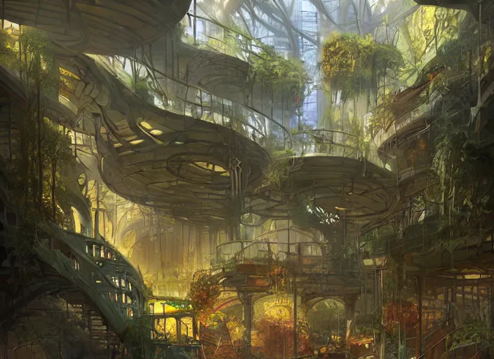 Prompt: Overgrown mall, epic scale, dramatic lighting, Marc Simonetti