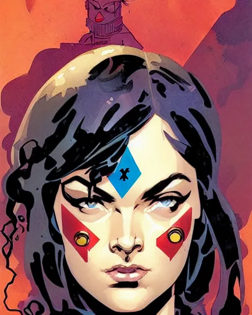 Prompt: mike mignola and sandra chevrier comic cover art, full body cute young lady, symmetrical eyes, bangs, rim lighting, vivid colors