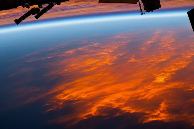 Prompt: photo of earth sunset from the international space station