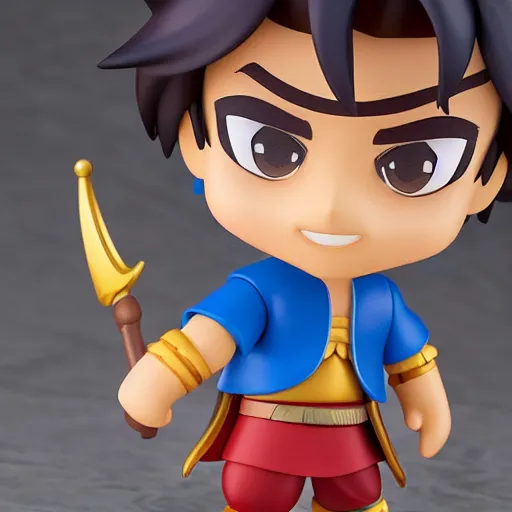 Prompt: pixar warrior aladdin as nendoroid, side view, 8 k hd dof, kodak film,