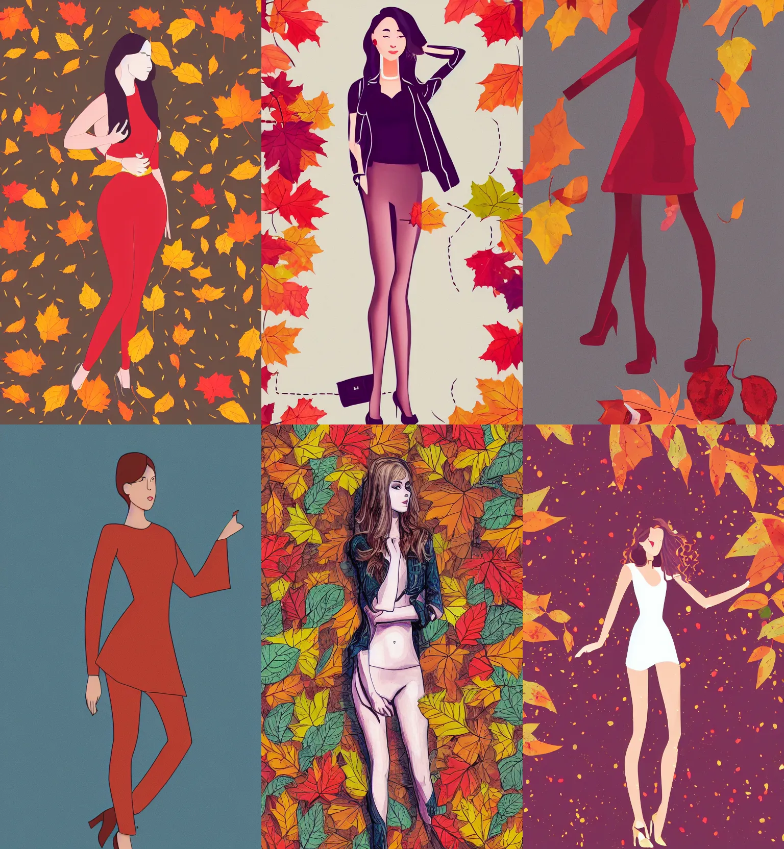 Prompt: detailed and proportionally accurate illustration, women full body, fashion clothing, autumn, transparent