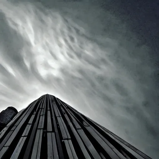 Prompt: low angle looking up towards towering title wave about to crash down and swamp Night City