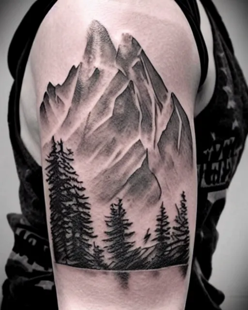 Image similar to creative double exposure effect tattoo design sketch of megan fox with beautiful mountains, realism tattoo, in the style of andrey lukovnikov, amazing detail, sharp