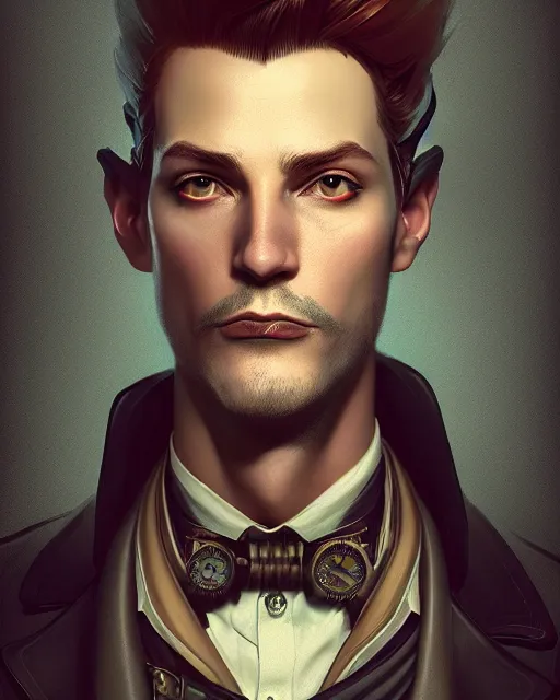 Image similar to steampunk male portrait, handsome man wearing detective coat, steampunk monocle, complex 3 d render by ilya kuvshinov, peter mohrbacher, greg rutkowski, ryohei hase, dramatic lighting, intricate, highly detailed, sharp focus, luminous, unreal engine, blender, artgems, masterpiece, ray tracing