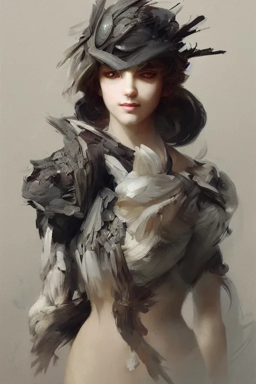 Image similar to Fashionable Anthropomorphic bird concept art, intricate, elegant, digital painting, concept art, smooth, sharp focus, illustration, finely detailed, from Metal Gear by Ruan Jia and Mandy Jurgens and Artgerm and William-Adolphe Bouguereau