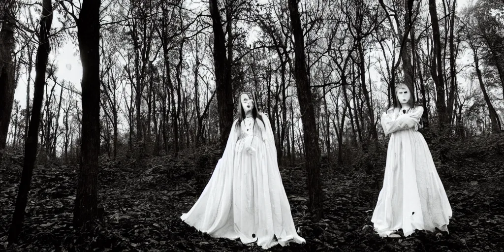 Prompt: a vampire woman in a white lace dress, standing in a dark forest with the moon shining brightly