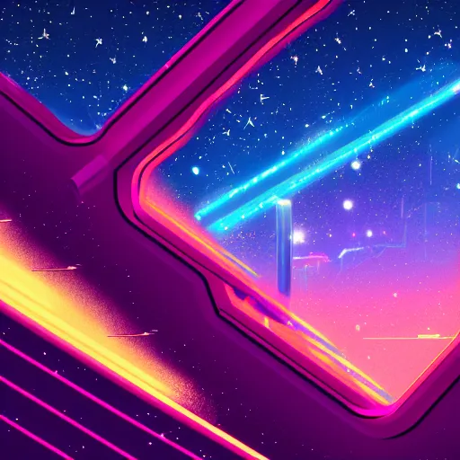 Prompt: A window to space in a synthwave style, digital art