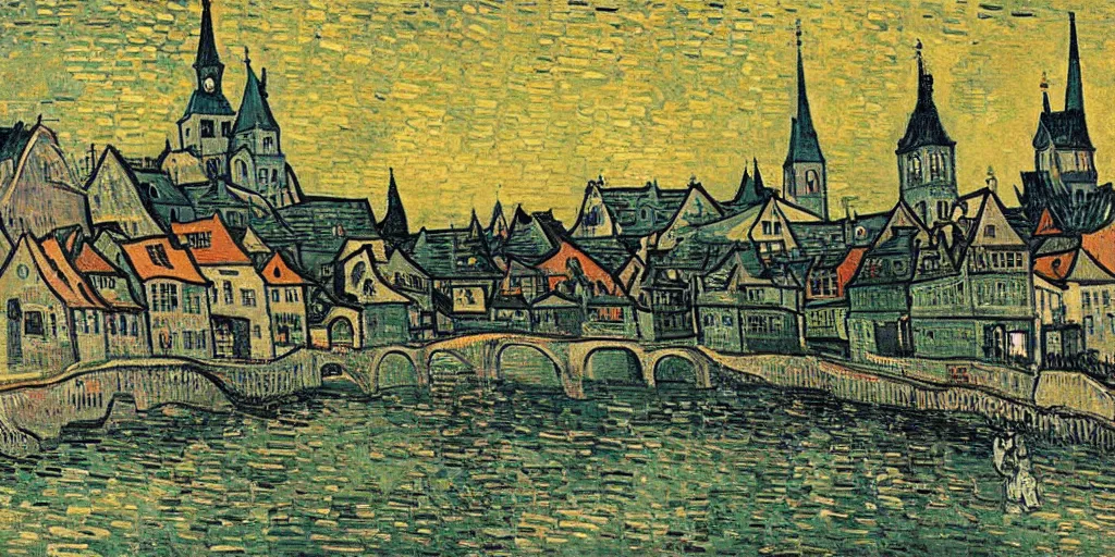 Image similar to Bamberg painted by Van Gogh