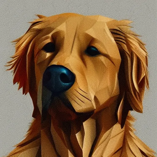 Prompt: finished low poly drawing of a golden retriever, artstation trending