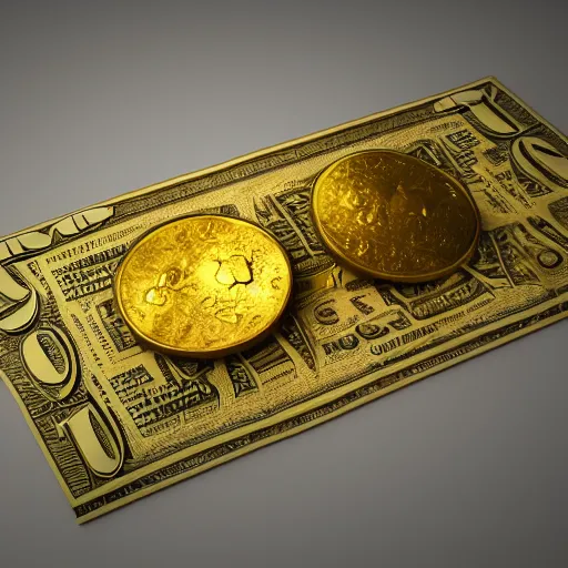 Image similar to dollar bill giving birth to golden coins, 3 d, octane render, 8 k