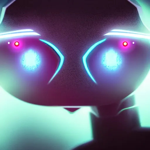 Prompt: futuristic robot with neon eyes, hyperrealistic, cinematic, sleek, epic fantasy background