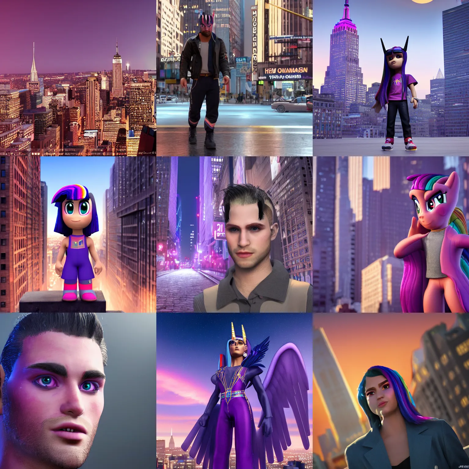 Prompt: humanoid gigachad Twilight Sparkle in New York, 8K resolution, Octane render, Unreal Engine, highly detailed