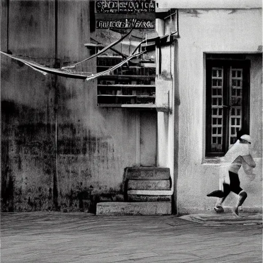 Image similar to an approaching shadow, black and white photography by fan ho, hong kong 1 9 5 4