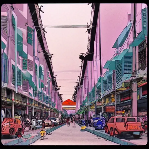 Image similar to bugis street in singapore, by moebius