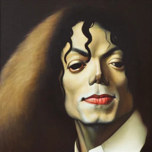 Image similar to a portrait of Michael Jackson, facing front, by Rogier van der Weyden, oil painting, anatomically correct, beautiful perfect face, sharp focus, Highly Detailed, Cinematic Lighting, 8k, HD