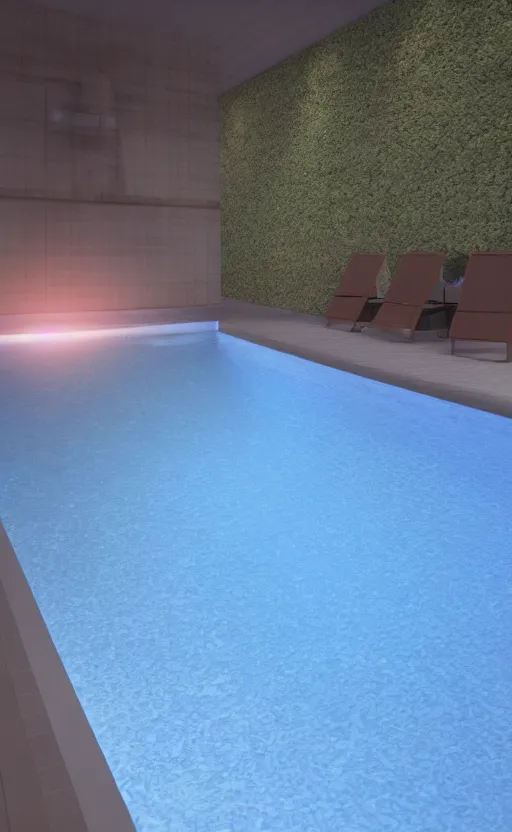 Image similar to swimming pool at night, soft render, volumetric lighting, 3d aesthetic grainy illustration