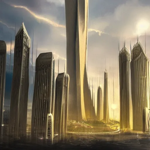 Minas Tirith as a modern, futuristic city. Digital Art