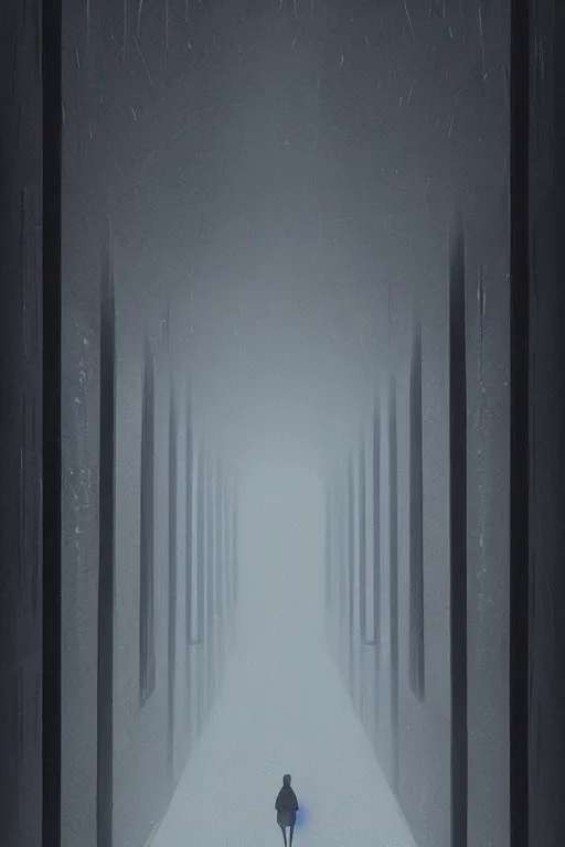 Prompt: a matte painting gothic hallway dreary spooky by, alena aenami