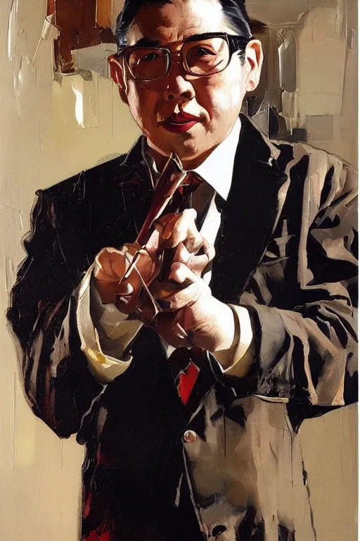 Prompt: waymond wang, painting by jc leyendecker!! phil hale!, angular, brush strokes, painterly, vintage, crisp