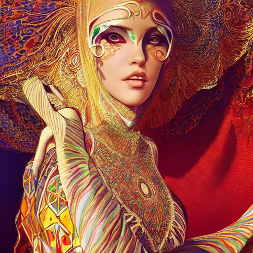 Image similar to a beautiful woman wearing algerian kaftan by alex gray and android jones , Karol Bak, Ayami Kojima, Amano , concept art, character design, fantasy,3D, 8k resolution