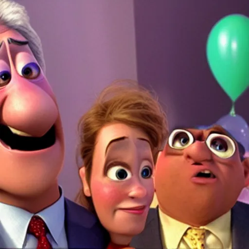 Prompt: a frame from the pixar film up, starring bill clinton