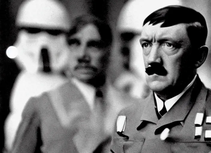 Prompt: a film still of adolf hitler in star wars a new hope